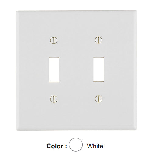 Leviton 88009, 2-Gang Toggle Device Switch Wallplate, Standard Size, Thermoset, Device Mount, White, 10 Packs