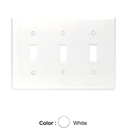 Leviton 88011, 3-Gang Toggle Switch Wallplate, Standard Size, Thermoset, Device Mount, White, 10 Packs