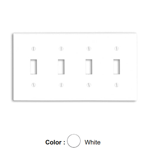 Leviton 88012, 4-Gang Toggle Device Switch Wallplate, Standard Size, Thermoset, Device Mount, White, 5 Packs