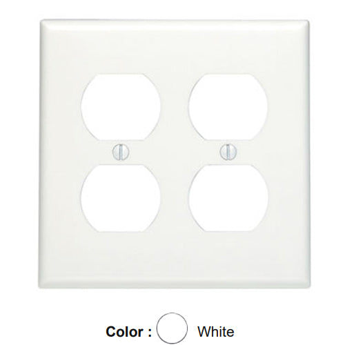 Leviton 88016, 2-Gang Duplex Device Receptacle Wallplate, Standard Size, Thermoset, Device Mount, White, 5 Packs