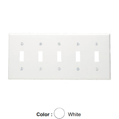 Leviton 88023, 5-Gang Toggle Device Switch Wallplate, Standard Size, Thermoset, Device Mount, White