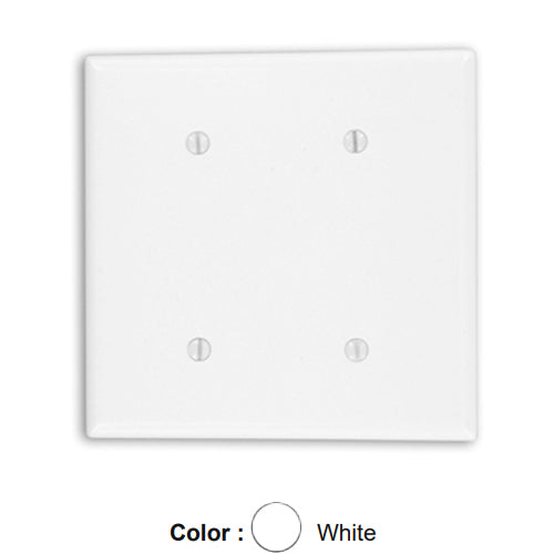 Leviton 88034, 2-Gang No Device Blank Wallplate, Standard Size, Thermoset, Strap Mount, White
