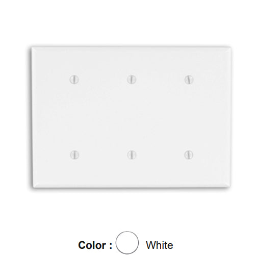 Leviton 88035, 3-Gang No Device Blank Wallplate, Standard Size, Thermoset, Strap Mount, White