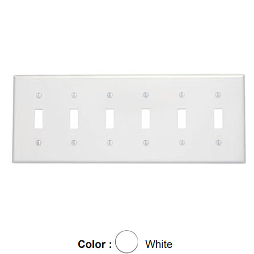 Leviton 88036, 6-Gang Toggle Device Switch Wallplate, Standard Size, Thermoset, Device Mount, White