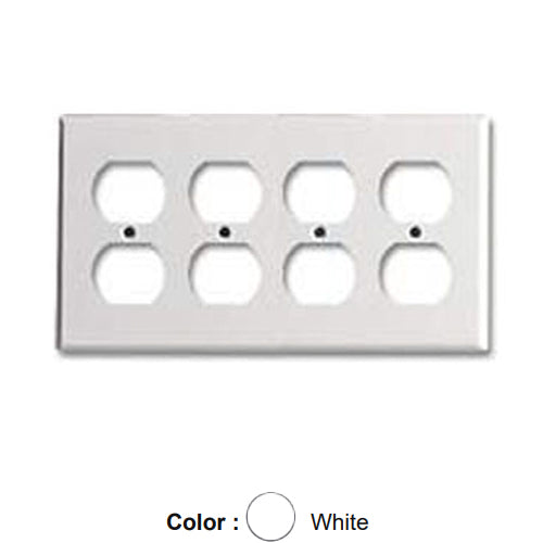 Leviton 88041, 4-Gang Duplex Device Receptacle Wallplate, Standard Size, Thermoset, Device Mount, White
