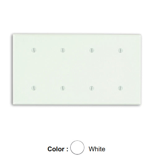 Leviton 88057, 4-Gang No Device Blank Wallplate, Standard Size, Thermoset, Strap Mount, White