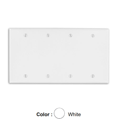 Leviton 88064, 4-Gang No Device Blank Wallplate, Standard Size, Thermoset, Box Mount, White
