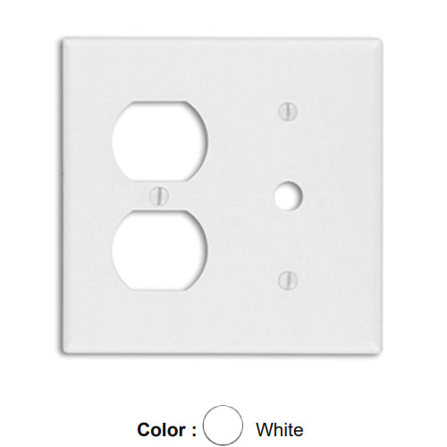 Leviton 88078, 2-Gang 1-Duplex and 1-Telephone/Cable 0.406 Inch Hole Device Combination Wallplate, Standard Size, Thermoset, Strap Mount, White