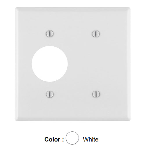 Leviton 88085, 2-Gang 1-Blank 1-Single 1.406 Inch Diameter Device Combination Wallplate, Standard Size, Painted Metal, Strap Mount, White