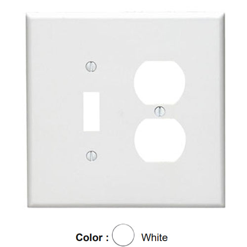 Leviton 88105, 2-Gang 1-Toggle and 1-Duplex Device Combination Wallplate, Oversized, Thermoset, Device Mount, White