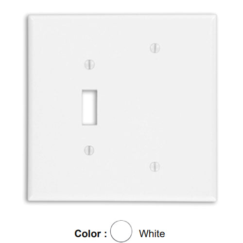 Leviton 88106, 2-Gang 1-Toggle and 1-Blank Device Combination Wallplate, Oversized, Thermoset, Box Mount, White