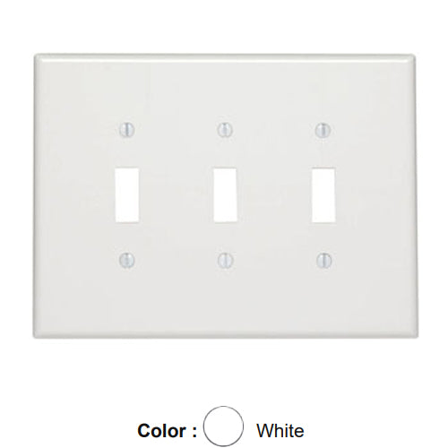 Leviton 88111, 3-Gang Toggle Switch Wallplate, Oversized, Thermoset, Device Mount, White