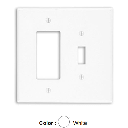 Leviton 88605, 2-Gang 1-Toggle and 1-Decora/GFCI Device Combination Wallplate, Oversized, Thermoset, Device Mount, White