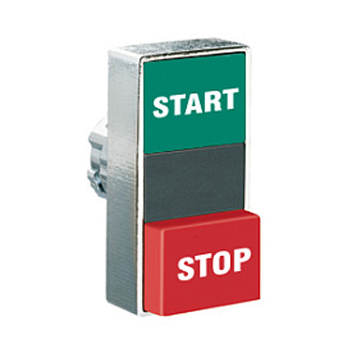 Lovato 8LM2TB7233, Double-Touch Actuator with "START-STOP" Symbol, Ø22mm 8LM Series Metal, 1 Extended and 1 Flush Pushbuttons, Both Spring Return, Green/Red