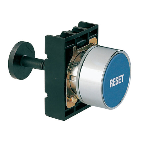 Lovato 8LM2TR1196, Mechanical Reset Button with "RESET" Caption, Complete Unit, Spring Return, Ø22mm 8LM Series Metal, Flush, Adjustable Length 0...140mm/5.5in, Blue