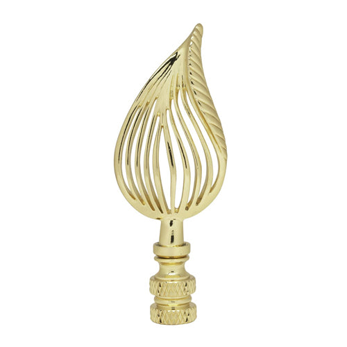 Satco 90-1743, Leaf Brass Finial, 3-1/2" Height, 1/4-27 Thread, Polished Brass Finish
