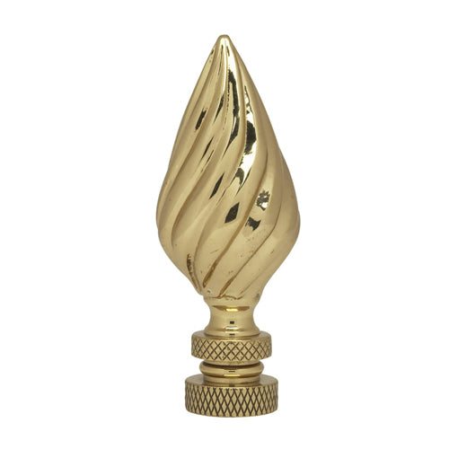 Satco 90-1744, Flame Ribbed Brass Finial, 2-3/4" Height, 1/4-27 Thread, Polished Brass Finish