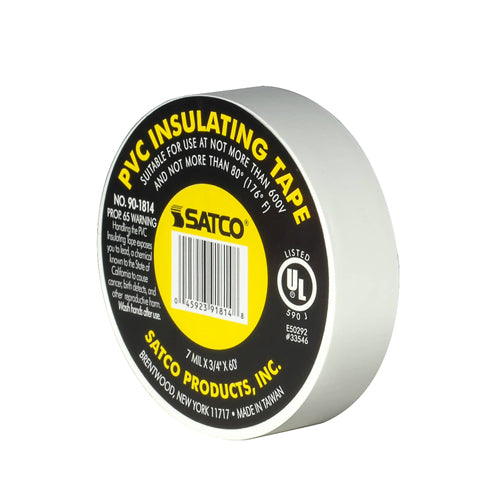 Satco 90-1814, PVC Electrical Tape, 3/4" x 60 Foot, White Finish, 10 Packs