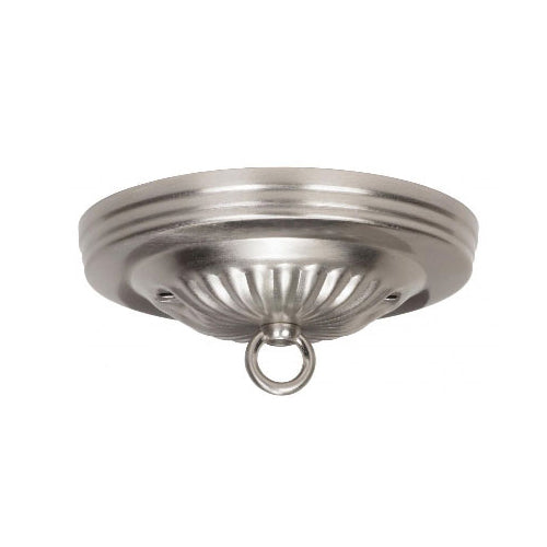 Satco 90-1882, Ribbed Canopy Kit, 5" Diameter, 7/16" Center Hole, 2-8/32 Bar Holes, 10lbs Max, Brushed Nickel Finish