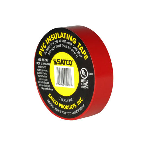 Satco 90-1907, PVC Electrical Tape, 3/4" x 60 Foot, Red Finish, 10 Packs