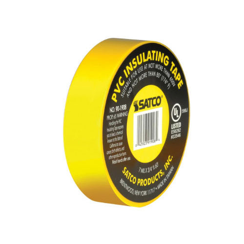 Satco 90-1908, PVC Electrical Tape, 3/4" x 60 Foot, Yellow Finish, 10 Packs