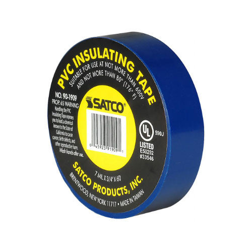 Satco 90-1909, PVC Electrical Tape, 3/4" x 60 Foot, Blue Finish, 10 Packs
