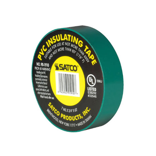 Satco 90-1910, PVC Electrical Tape, 3/4" x 60 Foot, Green Finish, 10 Packs