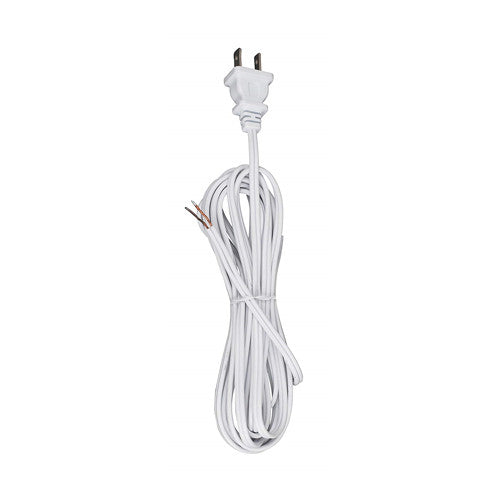 Satco 90-2033, 12 Foot 18/2 SPT-1 105°C Cord Set, Molded Polarized Plug, Tinned Tips 3/4" Strip With 2" Slit, 72" Hank, White Finish