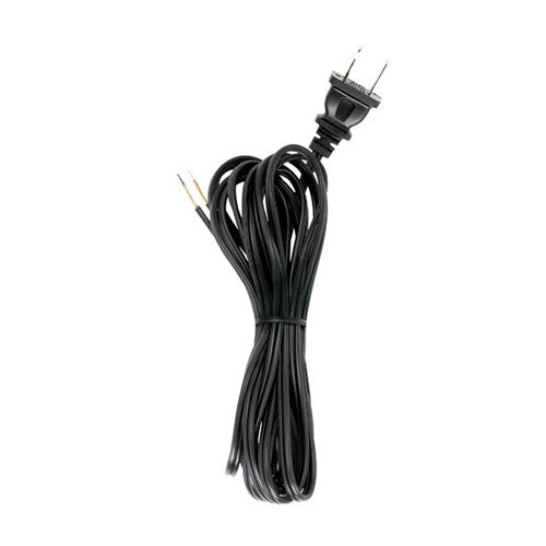 Satco 90-2034, 12 Foot 18/2 SPT-1 105°C Cord Set, Molded Polarized Plug, Tinned Tips 3/4" Strip With 2" Slit, 72" Hank, Black Finish