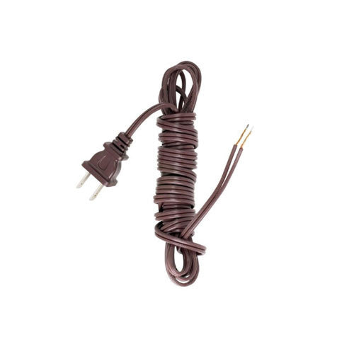Satco 90-2035, 12 Foot 18/2 SPT-1 105°C Cord Set, Molded Polarized Plug, Tinned Tips 3/4" Strip With 2" Slit, 72" Hank, Brown Finish