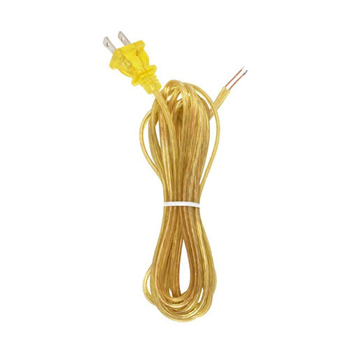 Satco 90-2036, 12 Foot 18/2 SPT-1-105°C All Cord Set, Molded Plug, Tinned Tips 3/4" Strip with 2" Slit, 72" Hank, Clear Gold Finish