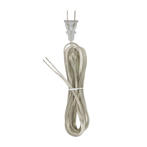 Satco 90-2037, 12 Foot 18/2 SPT-1-105°C All Cord Set, Molded Plug, Tinned Tips 3/4" Strip with 2" Slit, 72" Hank, Clear Silver Finish