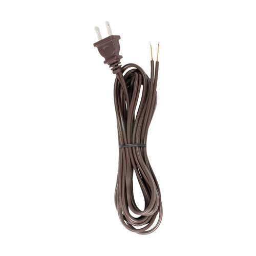 Satco 90-2039, 9 Foot 18/2 SPT-2 105°C Cord Set, Molded Polarized Plug, Tinned Tips 3/4" Strip With 2" Slit, 36" Hank, Brown Finish