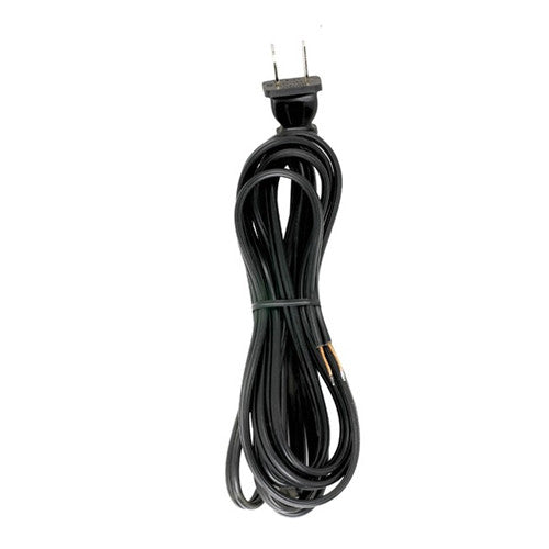 Satco 90-2042, 9 Foot 18/2 SPT-2 105°C Cord Set, Molded Polarized Plug, Tinned Tips 3/4" Strip With 2" Slit, 36" Hank, Black Finish