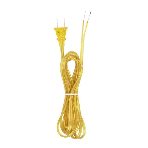 Satco 90-2043, 8 Foot 18/2 SPT-2-105°C Full Tinned Cord Set, Molded Plug, 3/4" Strip with 2" Slit, 36" Hank, Clear Gold Finish
