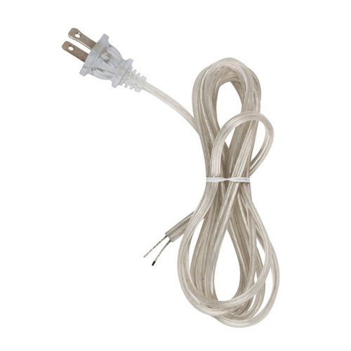 Satco 90-2045, 8 Foot 18/2 SPT-2-105°C Full Tinned Cord Set, Molded Plug, 3/4" Strip with 2" Slit, 36" Hank, Clear Silver Finish