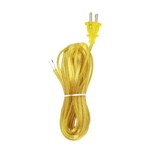 Satco 90-2047, 12 Foot 18/2 SPT-2-105°C Full Tinned Cord Set, Molded Plug, 3/4" Strip with 2" Slit, 72" Hank, Clear Gold Finish