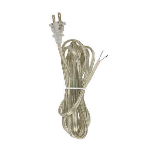 Satco 90-2048, 12 Foot 18/2 SPT-2-105°C Full Tinned Cord Set, Molded Plug, 3/4" Strip with 2" Slit, 72" Hank, Clear Silver Finish