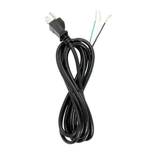 Satco 90-2085, 8 Foot 18/3 SVT 105°C Heavy Duty Cord Set, 3 Prong Molded Plug, Stripped And Slit, 1/4" Diameter, Black Finish
