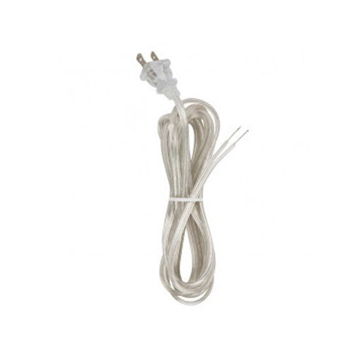 Satco 90-2184, 10 Foot 18/2 SPT-2-105°C All Cord Sets, Molded Plug, Tinned Tips 3/4" Strip with 2" Slit 36" Hank, Clear Silver Finish