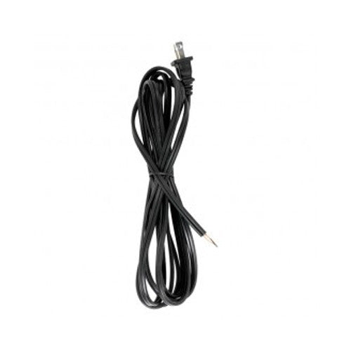 Satco 90-2185, 10 Foot 18/2 SPT-2 105°C Cord Set, Molded Polarized Plug, Tinned Tips 3/4" Strip With 2" Slit, 36" Hank, Black Finish
