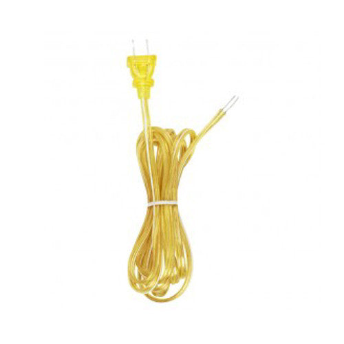 Satco 90-2186, 8 Foot 18/2 SPT-2 105°C Full Tinned Cord Set, Molded Plug, With White Stripe And Plug Guard, 36" Hank, Clear Gold Finish