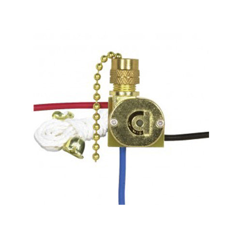 Satco 90-2261, 3-Way Canopy Switch, 2 Circuit, 4 Position With Metal Chain, White Cord And Bell, 6 Amp-125 Volt, 3 Amp-250 Volt Rating, Nickel Finish