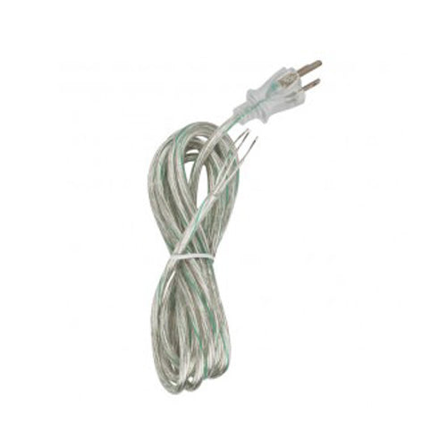 Satco 90-2312, 10 Foot 18/3 SVT 105°C Heavy Duty Cord Set, 3 Prong Molded Plug, Stripped And Slit, Clear Silver Finish