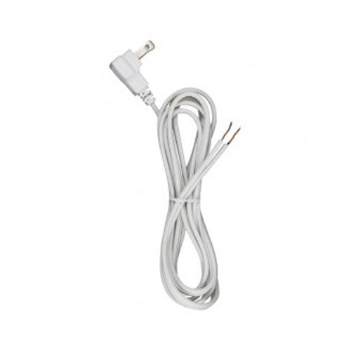 Satco 90-2323, 8 Foot 18/2 SPT-2 105°C Flat Plug Cord Set, Molded Plug, Tinned Tips 3/4" Strip With 2" Slit, 36" Hank, White Finish