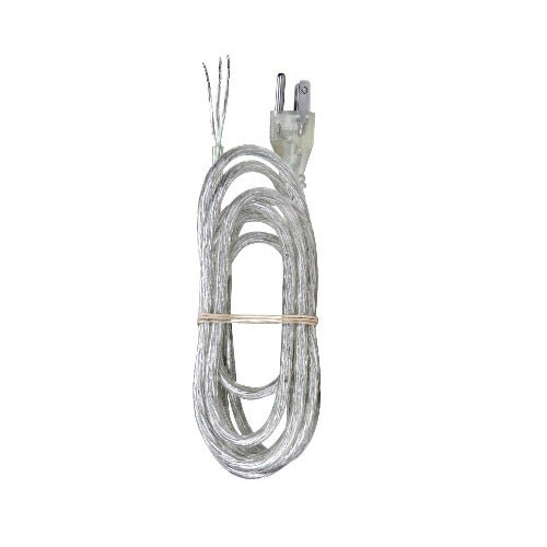 Satco 90-2403, 8 Foot 18/3 SVT 105°C Heavy Duty Cord Set, 3 Prong Molded Plug, Stripped And Slit, 1/4" Diameter, Clear Silver Finish