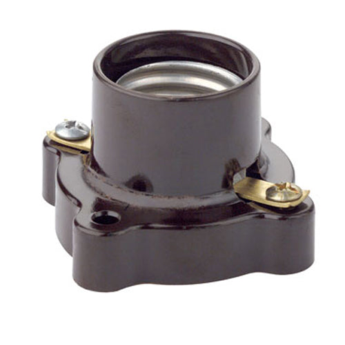 Leviton 9063, Phenolic Lampholder, Medium Base, One-Piece, Keyless, Incandescent, Pony Cleat, Single Circuit, Open Terminal, Brown