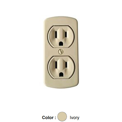 Leviton 91-I, Duplex Outlet/Receptacle, Double Surface-Mount, 15A 125V, NEMA 5-15R, 2-Pole, 3-Wire, Grounding, Ivory