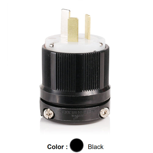 Leviton 9151-N, Straight Blade Plug, 20A 125/250V, NEMA 10-20P, 3-Pole, 3-Wire, Industrial Grade, Non-Grounding, Black