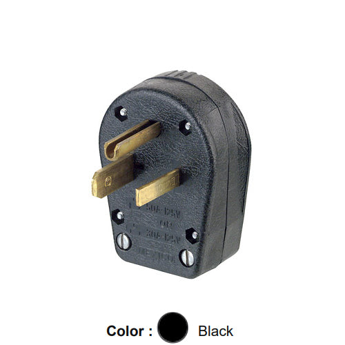 Leviton 930-E, Straight Blade Angle Plug, Commercial Grade, 30/50A 125/250V, NEMA 5-30P/5-50P, 2-Pole, 3-Wire, Grounding, Black